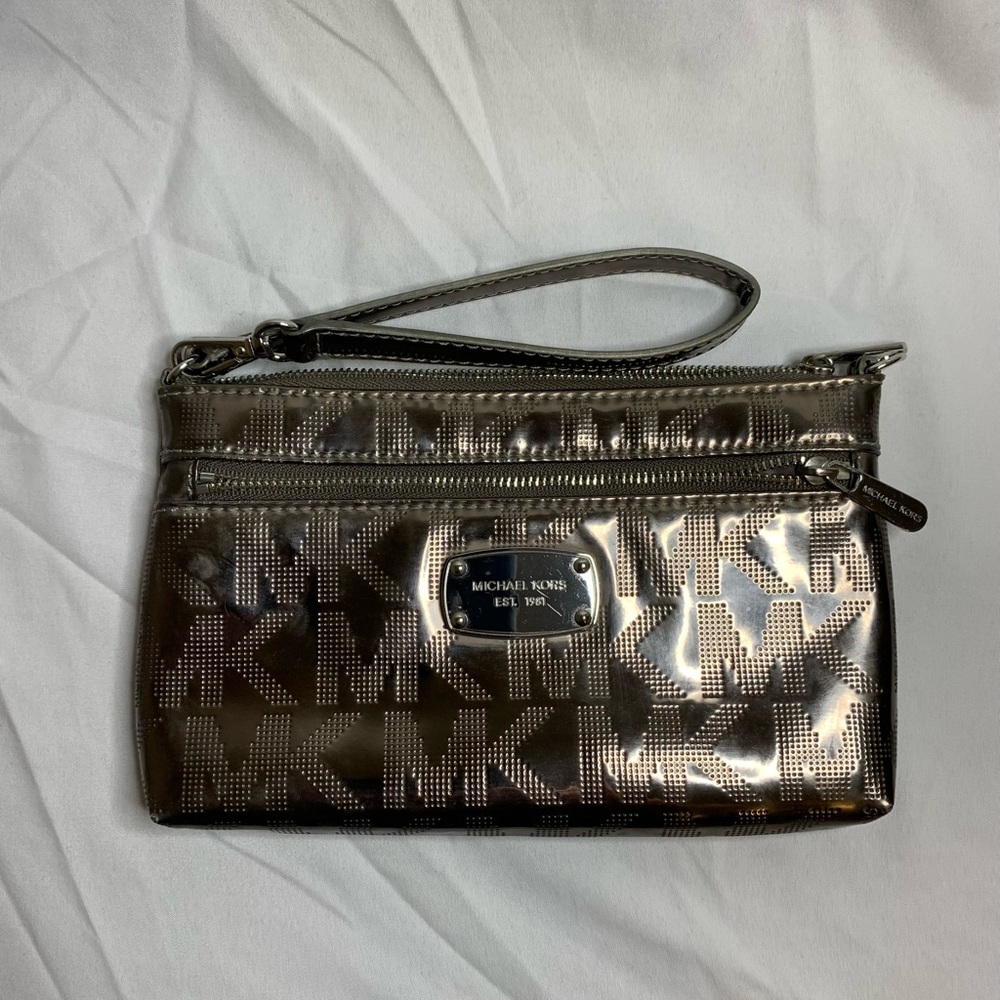 Metallic Silver Michael Kors Wristlet
